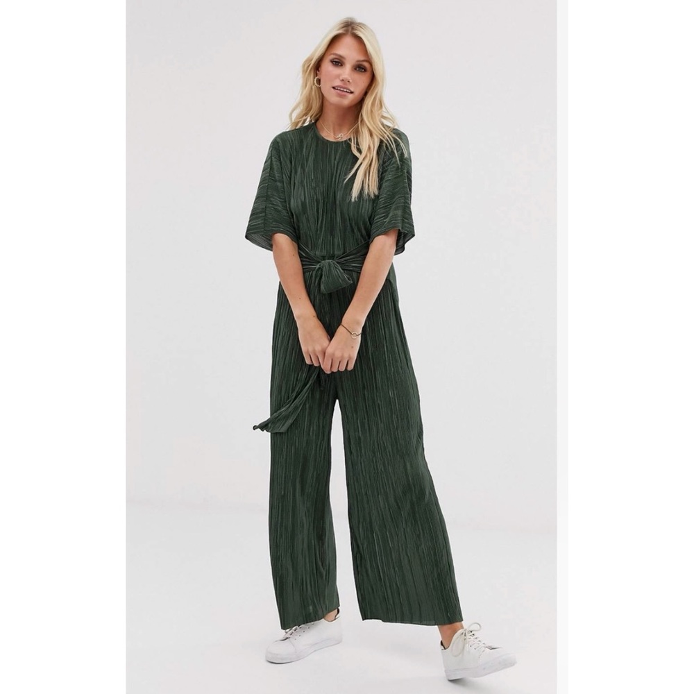 ASOS DESIGN plisse tie front culotte jumpsuit